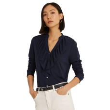 Lauren Ralph Lauren Ruffle-trim Stretch Jersey Shi French Navy Medium