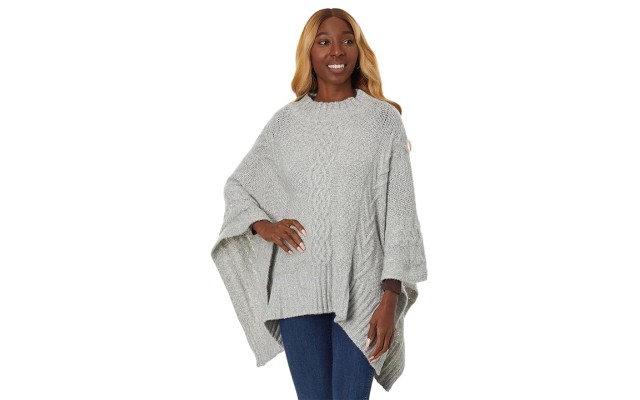  Shine Lofty Cable Poncho Women’s Coat, Grey Marl