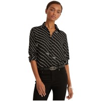 Lauren Ralph Lauren Wave-stripe Georgette Shirt Polo Black Large