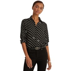 Lauren Ralph Lauren Wave-stripe Georgette Shirt Polo Black Large