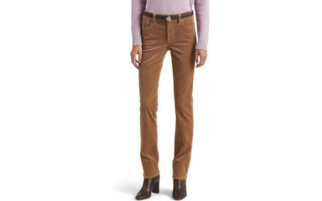  Women’s Plus Size Corduroy Mid Rise Straight Pants, 14, Camel