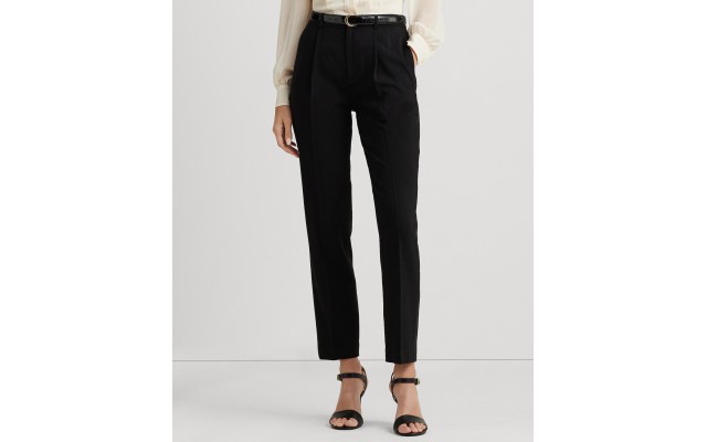  Women’s Satin-Stripe Wool Crepe Straight Pants – Black, 10