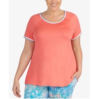 Layla Women’s Plus Size Trim Pajama Tops, Orange, Large