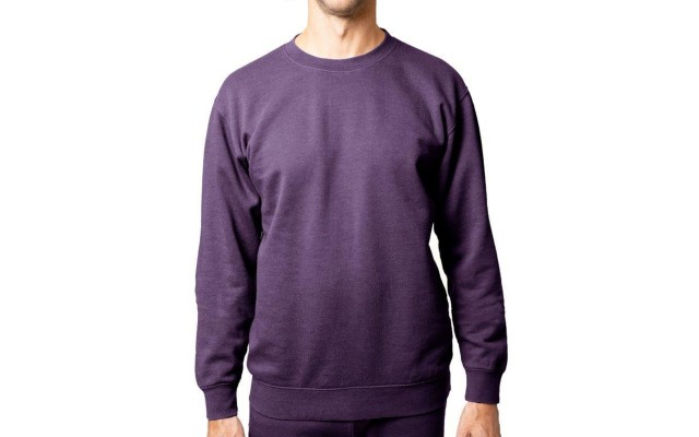  Men’s Crewneck Burnout Fleece Knit Sweatshirt, Purple, XX-Large