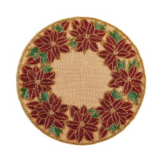 Leila’s Linens Jute Poinsettia Round Mat (Medium Beige)