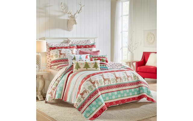  Home Let It Snow 3-Piece Multicolor Reindeer/Snowflakes Microfiber Full/Queen Quilt Set