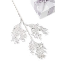 Linen Holiday Leaves Pick,White