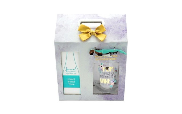 Listen to Me Wine Hostess Set with Oversized Stemless Wine Glass and Corkscrew