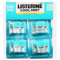 Listerine Cool Mint PocketPaks Fresh Breath Strips, 4 set of 3x24-Strip Pack 72 Breath Strips