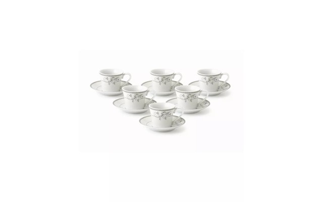  Floral Design 12 Piece 2oz Espresso Cup and Saucer Set,Service for 6, Silver