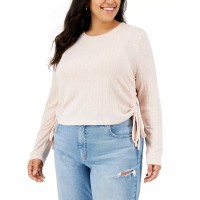 Love, Fire Womens Plus Size Ruched Side-Tie Top, Mauve Chalk, 3X