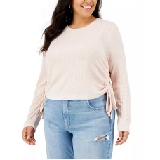 Love, Fire Womens Plus Size Ruched Side-Tie Top, Mauve Chalk, 3X