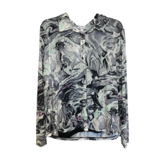 Love, Fire Womens Plus Size Tie-Dye Printed Polo Shirt, Black Marble, 1X