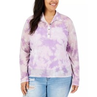 Love Fire Womens Plus Size Tie-Dye Printed Polo Shirts, Purple, 1X