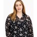 Love, Fire Womens Trendy Plus Size Mesh Floral-Print Top, Black, 1X