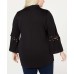  Plus Size Lace-Up Detail Grommet Top (Black, 1X)
