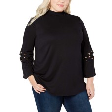 Love Scarlett Plus Size Lace-Up Detail Grommet Top (Black, 1X)