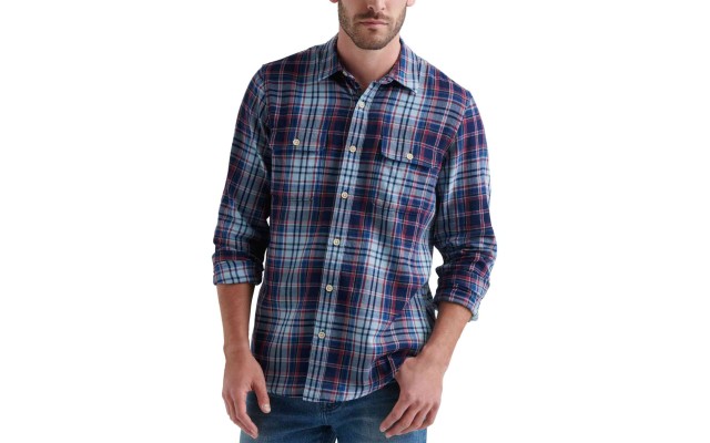  Men’s Two-Pocket Workwear Plaid Shirt (Blue Plaid, Small)