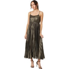 Lucky Brand Pleated Party MIDI Dress – Women’s Clothing Dresses Shirt Midi Dress, Gold, X-Large