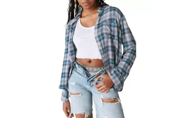  Women’s Cloud Boyfriend Flannel Shirt, Tempest Plaid, X-Large