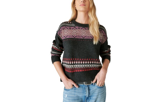  Women’s Fair Isle Crewneck Sweater – Black Combo, XX-Large