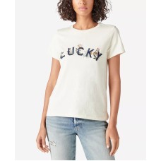 Lucky Brand Womens Floral Embroidered T-Shirt, White,  Large