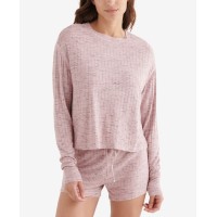 Lucky Brand Womens Hacci Ribbed Long Sleeve Top, Light Pink, S