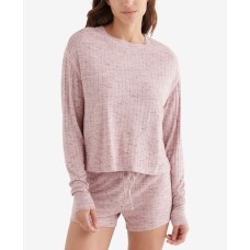 Lucky Brand Womens Hacci Ribbed Long Sleeve Top, Light Pink, S