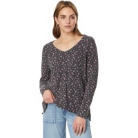 Lucky Brand Women’s Oversized Scoop-Neck Waffle-Knit Top – Black Flower Print, X-Large