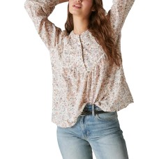 Lucky Brand Women’s Smocked Button Through Blouse, Whisper White Multi, X-Small