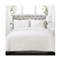 Lush Decor Ava Diamond Oversized Cotton 3 Piece Quilt Sets, White, King