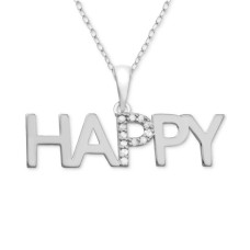 Macy’s Diamond “Happy” 18″ Pendant Necklace (Silver)