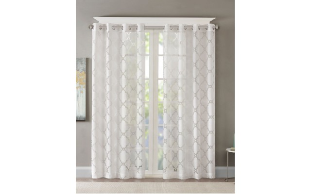  1-Panel Laya Fretwork Sheer Window Curtain, White, 50X63