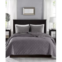 Madison Park Harper Quilted Velvet 3-Pc. Coverlet Sets, Gray, Full/Queen