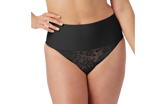  Women’s Lace Thong Moisture-Wicking Shapewear, Black, 2X-Large