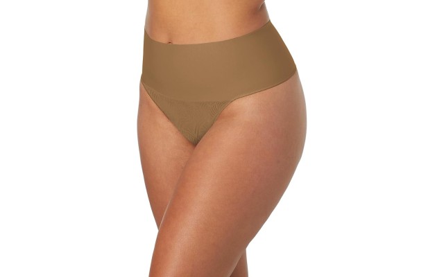  Women’s Lace Thong Moisture-Wicking Shapewear, Caramel 2X-Large