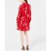  Printed Ruffled Shirtdress (Bright Red, XL)