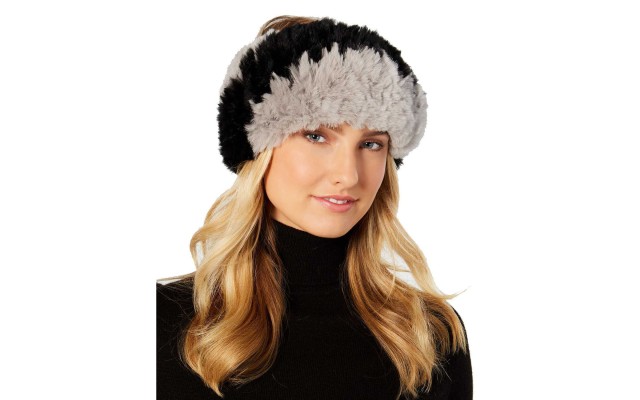  Colorblocked Sheared Fur Headband (Gray)
