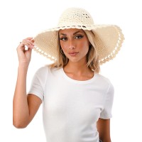 Marcus Adler Women’s Scalloped Floppy-Brimmed Straw Sun Hat – Ivory