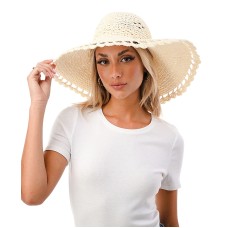 Marcus Adler Women’s Scalloped Floppy-Brimmed Straw Sun Hat – Ivory