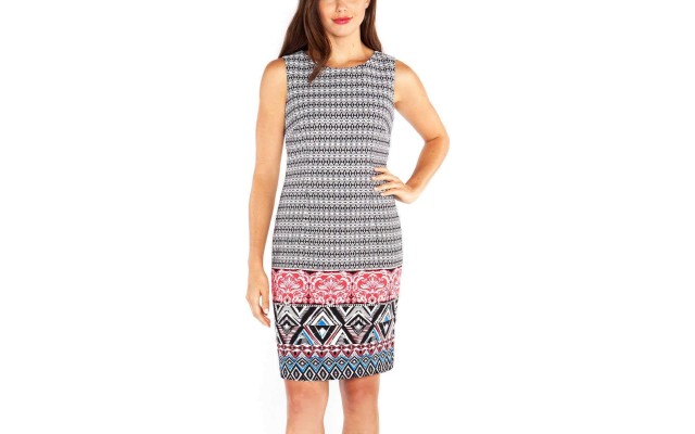  Women’s Ladies Shift Dress, Black/Coral Pattern, 2