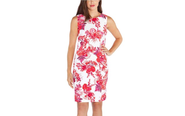  Women’s Ladies Shift Dress, Pink Floral Print, 10
