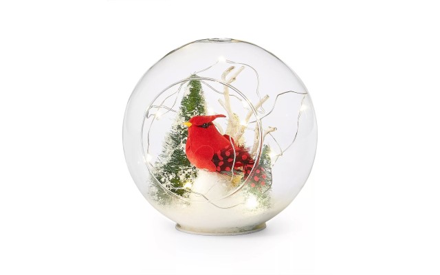  Collection Birds and Berries 6″ Lighted Ball with Cardinal & Snowy Branches