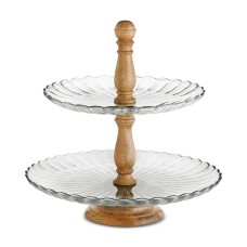 Martha Stewart Collection Glass & Wood 2-Tier Server