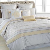 Martha Stewart Collection Palace Scroll 9 Piece Queen Comforter Set, Queen, Gray
