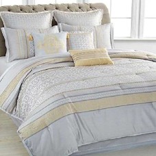 Martha Stewart Collection Palace Scroll 9 Piece Queen Comforter Set, Queen, Gray