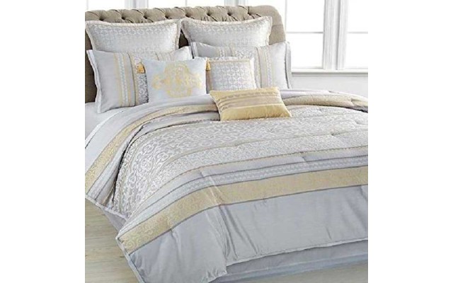 Palace Scroll 9 Piece Queen Comforter Set, Queen, Gray