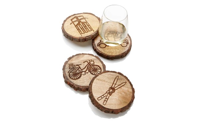  Collection Wood Coasters with Icons, Set of 4