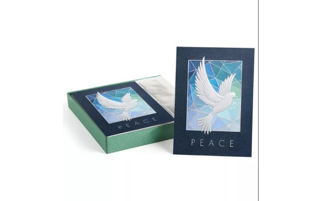  Stand Glass Dove Holiday Set of 16 Boxed Cards