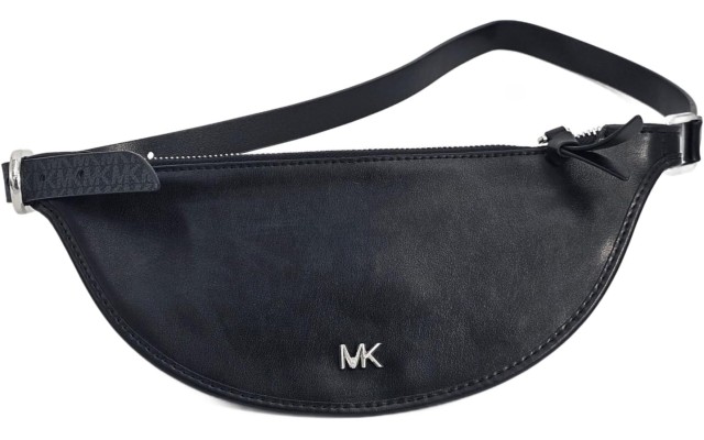  558817 Black with Silver Hardware Reversible Womens Belt Bag, Small/Medium